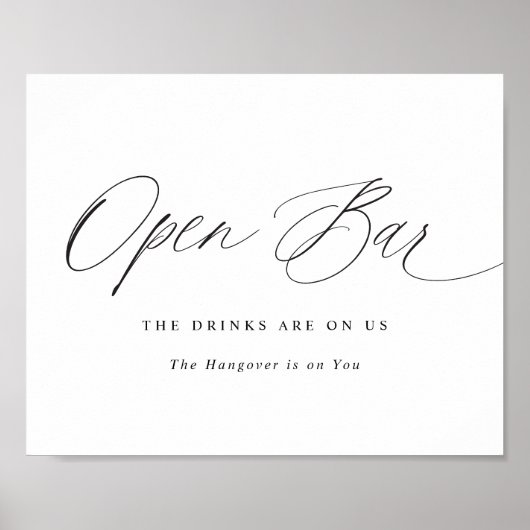 Open Bar Wedding Sign Elegant Moderne Calligrafie Poster (Voorkant)