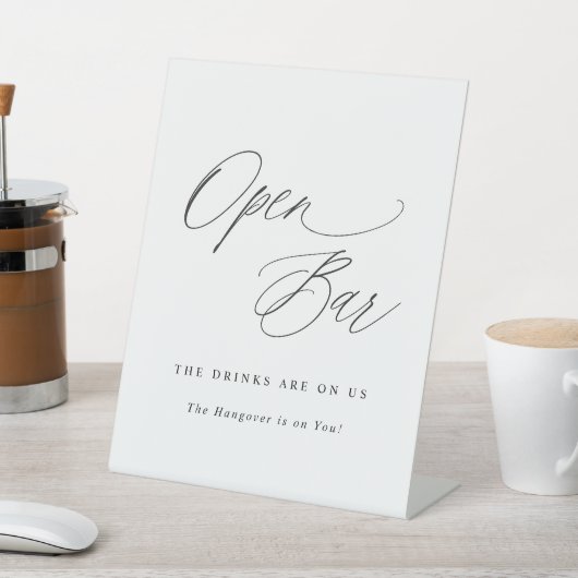 Open Bar Wedding Sign Elegant Moderne Calligrafie Reclamebord Met Voetstuk (Insitu)