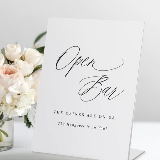 Open Bar Wedding Sign Elegant Moderne Calligrafie Reclamebord Met Voetstuk