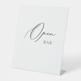 Open Bar Wedding Sign Minimalist Elegant Script  Reclamebord Met Voetstuk
