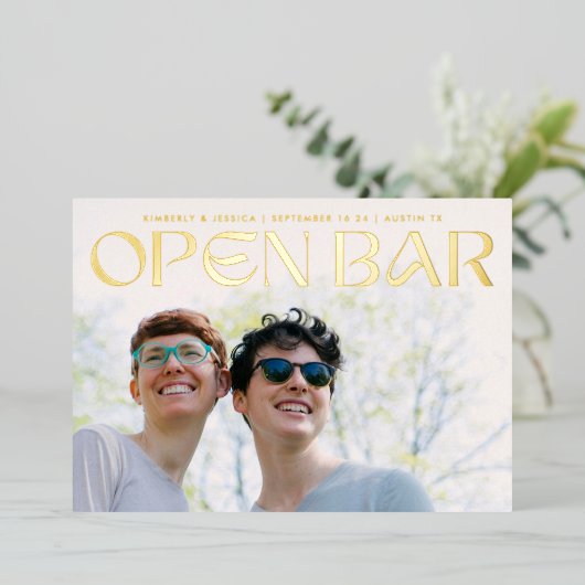 OPEN BAR | WIJ ZEI JA, BEWAART U DE DATUM FOLIE UITNODIGING (Staand Voorkant)