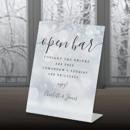 Open Bar Winter Zwarte Handtekening Script Reclamebord Met Voetstuk