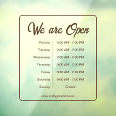 Open Bedrijfsuren Tijd Koffiezaak Bruin Schrift Raamsticker (Vel 3)