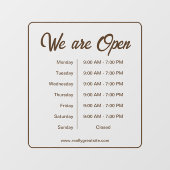 Open Bedrijfsuren Tijd Koffiezaak Bruin Schrift Raamsticker (Vel)