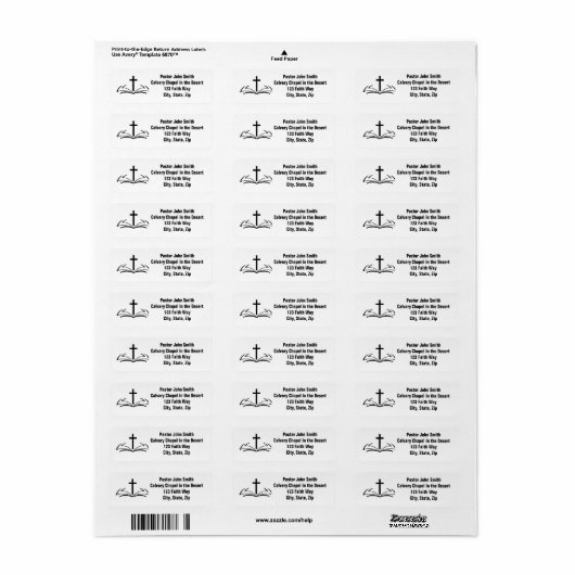 Open Bible Christelijk Cross Retour Adreslabel Etiket (Full Sheet)