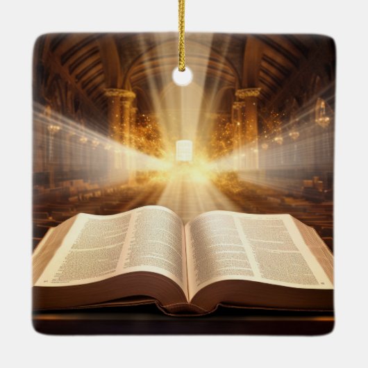 Open Bijbel lichtstralen Keramisch Ornament (Achterkant)