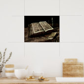 Open Bijbelboek met kaarsen - van Gogh Poster (Keuken)