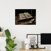 Open Bijbelboek met kaarsen - van Gogh Poster (Thuiskantoor)