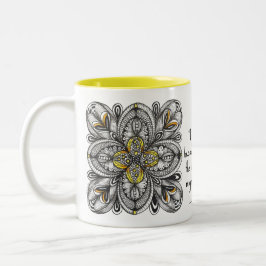 Open Bloem Handgetekende Doodle met Citat over Kof Tweekleurige Koffiemok
