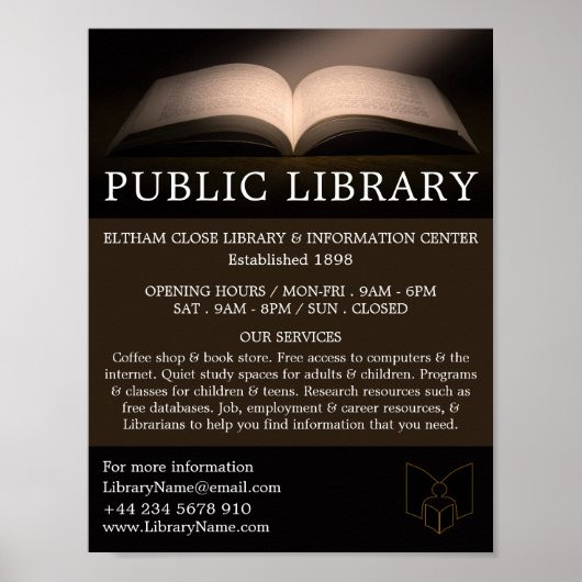Open Boek, Bibliotheek Adverteren Poster (Voorkant)