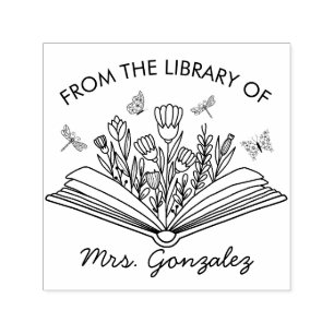 Open Boek Bloemen Dragonflies Teacher Library Zelfinktende Stempel