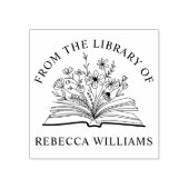 Open Boek & Bloemen Jouw Naam Van de Bibliotheek v Rubberstempel (Afrduk)