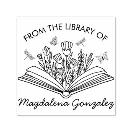 Open Boek Bloemen Libellen Uit de Bibliotheek Van Zelfinktende Stempel