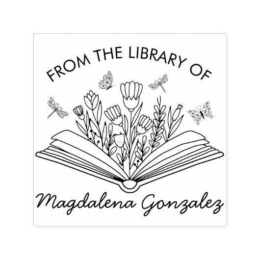 Open Boek Bloemen Libellen Uit de Bibliotheek Van Zelfinktende Stempel (Design)