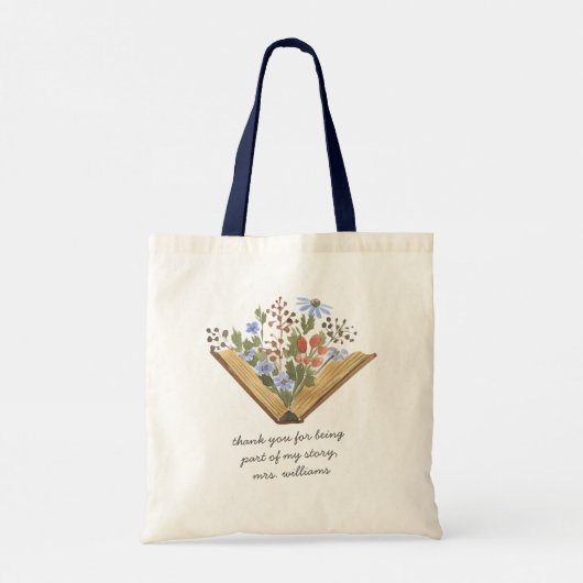 Open Boek Bloemennaam Leraar Waardering Tote Bag (Achterkant)