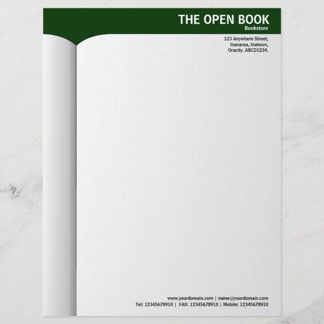 Open boek - Donkergroen 003300 Persoonlijk Briefhoofd (Voorkant)