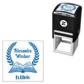 Open boek, lauwerkrans Ex Libris Naam Boek Zelfinktende Stempel (In situ)