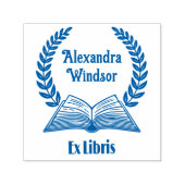 Open boek, lauwerkrans Ex Libris Naam Boek Zelfinktende Stempel (Design)