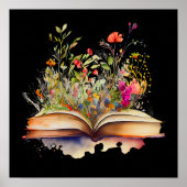 Open boek met bloemen poster (Voorkant)