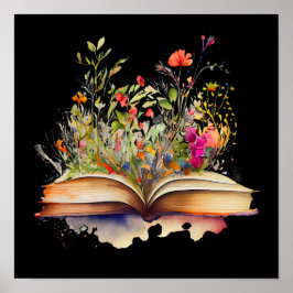 Open boek met bloemen poster
