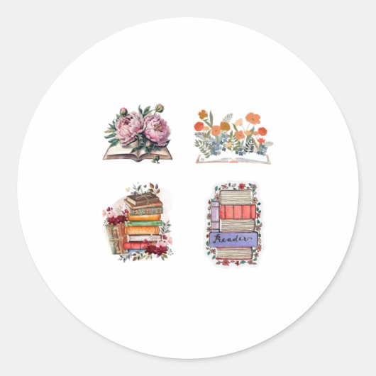 Open boek met bloemen ronde sticker (Voorkant)
