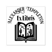 Open Boek met Desert Landscape Pages "Ex Libris" Zelfinktende Stempel (Design)