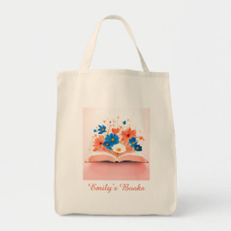 Open Boek met kleurrijke bloemen gepersonaliseerd Tote Bag