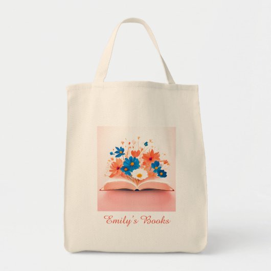 Open Boek met kleurrijke bloemen gepersonaliseerd Tote Bag (Voorkant)