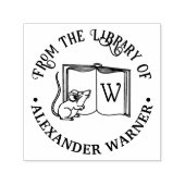 Open boek met knuffelmuis bibliotheek naam initiaa zelfinktende stempel (Design)