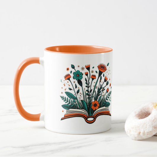 Open boek met ontluikende bloemen mok (Met donut)