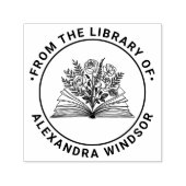 Open boek met roosboeket Naam Bibliotheekboek Zelfinktende Stempel (Design)