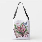 Open boek met roze bloemen en vlinders crossbody tas (Achterkant)
