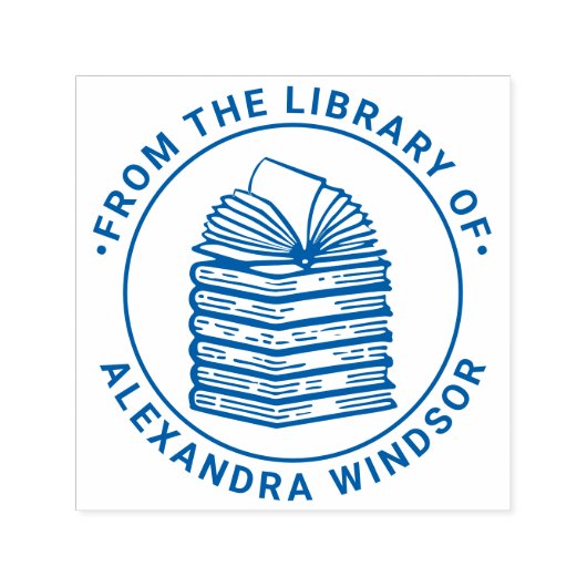 Open boek op boek stapel bibliotheek boek naam  zelfinktende stempel (Design)