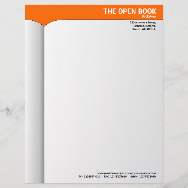Open Boek - Oranje FF6600 Gepersonaliseerd Briefhoofd (Voorkant)