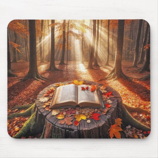 Open boek over de herfstboom muismat (Voorkant)