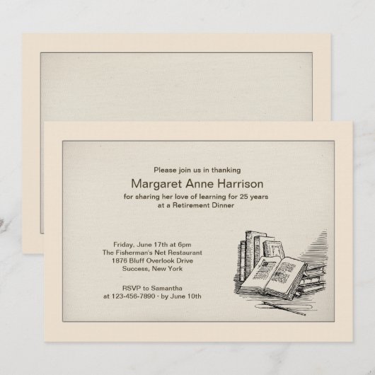 Open Boek Pensioen Diner Uitnodiging (Voorkant / Achterkant)