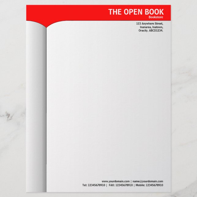 Open boek - rood persoonlijk briefhoofd (Voorkant)