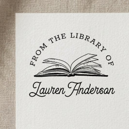 Open boek uit de bibliotheek van het boekplaatje  zelfinktende stempel