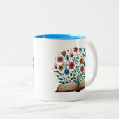 Open boekenbloem tweekleurige koffiemok (Voorkant rechts)