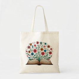 Open Boektekening met kleurrijke bloei Tote Bag