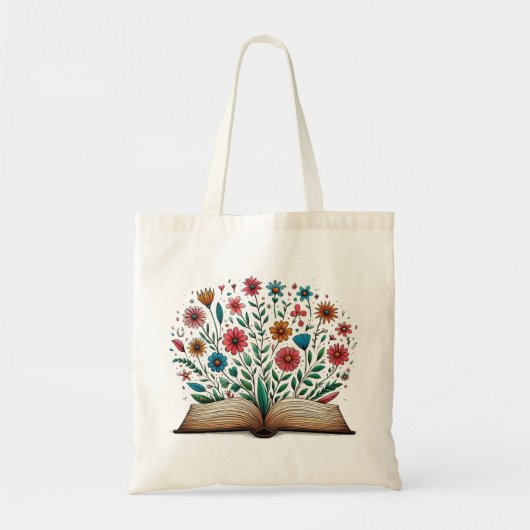 Open Boektekening met kleurrijke bloei Tote Bag (Voorkant)