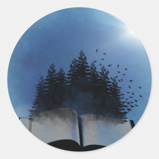 Open Book Forest Ronde Sticker (Voorkant)