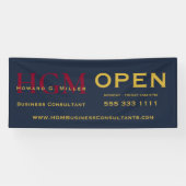 Open Business Blauw Rood Goud Monogram Spandoek (Horizontaal)