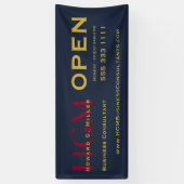 Open Business Blauw Rood Goud Monogram Spandoek (Verticaal)