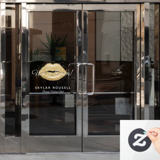 Open Business Gold Black Lips Makeup Raamsticker (Kantoordeur)