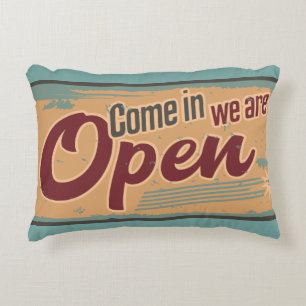  open business sign retro cafe garage accent kussen