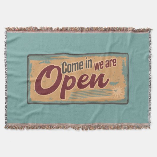  open business sign retro cafe garage deken (Voorkant)