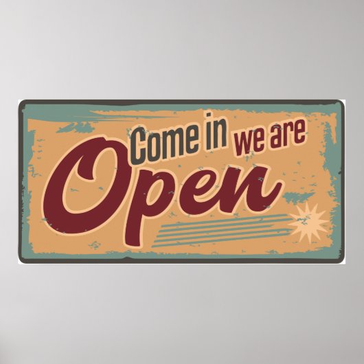 open business sign retro cafe garage poster (Voorkant)