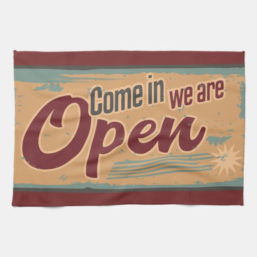 open business sign retro cafe garage theedoek (Horizontaal)