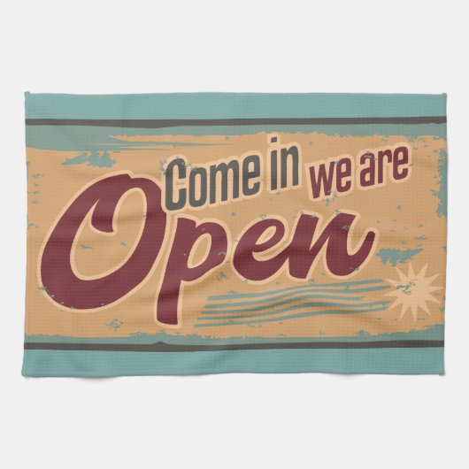  open business sign retro cafe garage theedoek (Horizontaal)